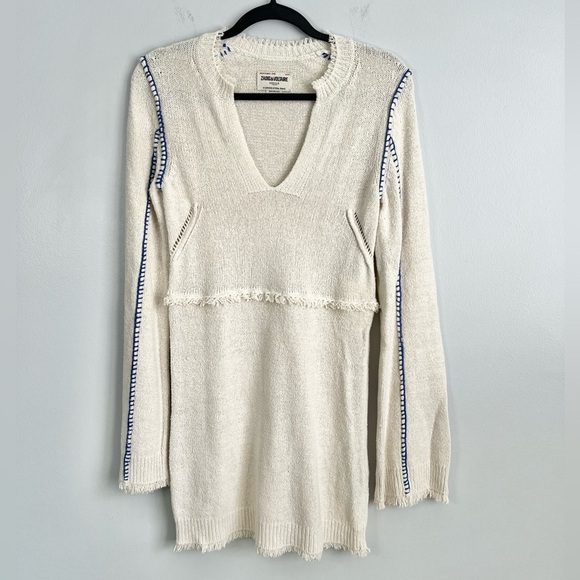 2023 Zadig & Voltaire Size S • Hilo Frayed Trim Silk Blend Knit Mini Dress Cover - Picture 2 of 6